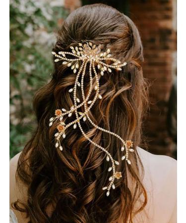 Zoestar Rhinestone Bridal Wedding Hair Comb Gold Flowers Headpiece Bridal Crystal Leaf Hair Accessories for Women and Girls - Buy Online on GoSupps.com