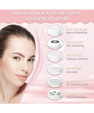 NewWay Rechargeable Facial Cleansing Brush | IPX6 Waterproof | 6 Brush Heads | Rotation Face Scrubber | Exfoliating Deep Cleaning Tool - Buy Online on GoSupps.com