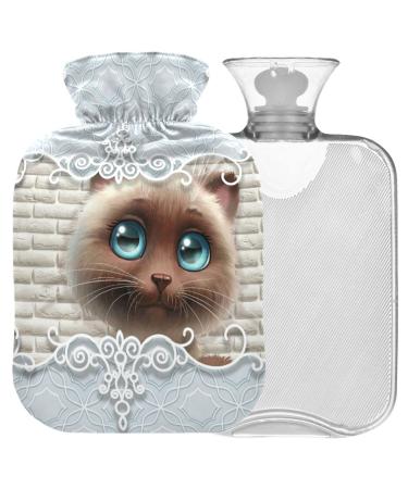 Naanle hot hot water bottle with cover cute 3D cat Transparent hot water bottle heat bottle for back pain relief handfoot warmer neck hot and cold therapy 2l