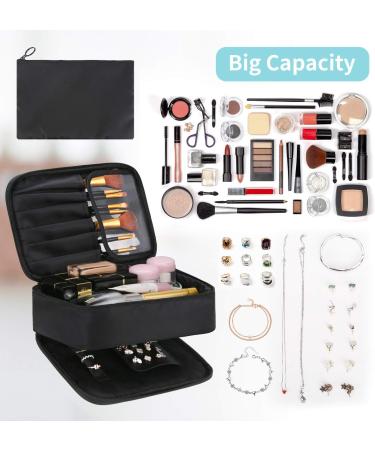 DIMJ 2-in-1 Travel Makeup & Jewelry Bag - Portable & Waterproof Organizer for Cosmetics, Brushes, Necklaces, Earrings, Bracelets - Black - Buy Online on GoSupps.com