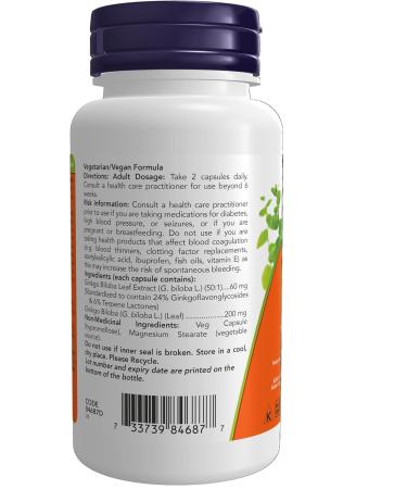 NOW Supplements Ginkgo Biloba Extract 60mg Vegetable Capsules 120 Count - Buy Online on GoSupps.com