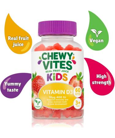 Chewy Vites Kids High Strength Vitamin D3 Gummies | 10mcg 400 IU | 60 Count | Vegan & Delicious | 2 Months Supply | Ages 3 - Buy Online on GoSupps.com