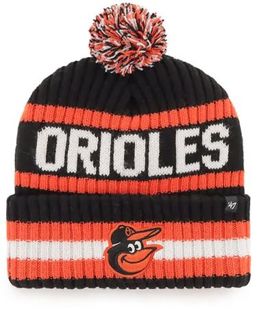 '47 Baltimore Orioles Mens Womens Bering Cuff Knit Stretch Fit Black Team Color Logo Beanie