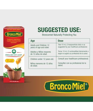 BRONCOMIEL Ivy Leaf 8 fl oz Syrup - English Ivy Leaf Blend with Honey & Propolis for Respiratory & Bronchial Support - Suitable for Adults & Children 12+ - Buy Online on GoSupps.com