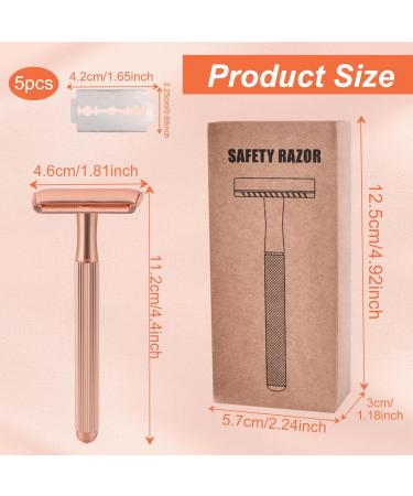 Unisex Safety Razor Set - Classic Stainless Steel Razor Plane with 5 Blades | Vintage High-Quality Wet Shaving in Rose Gold - Buy Online on GoSupps.com