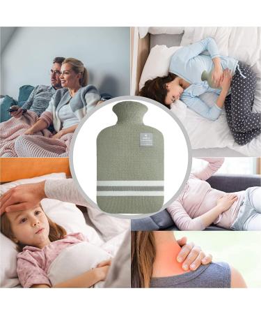 Olivialiving 2L Hot Water Bottle with Classic Striped Cover - Pea Green | Relief for Menstrual Cramps Neck & Shoulder Pain | Heat & Cold Therapy Hand/Foot Warmer - Buy Online on GoSupps.com