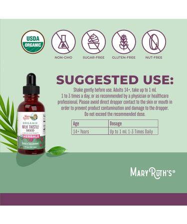 MaryRuth Organics Milk Thistle Seed Liquid Extract Drops 1 fl oz | 1 190 mg Milk Thistle Seed | Silybum marianum | Alcohol-Free | Vegan | USDA Organic | Non-GMO - Buy Online on GoSupps.com