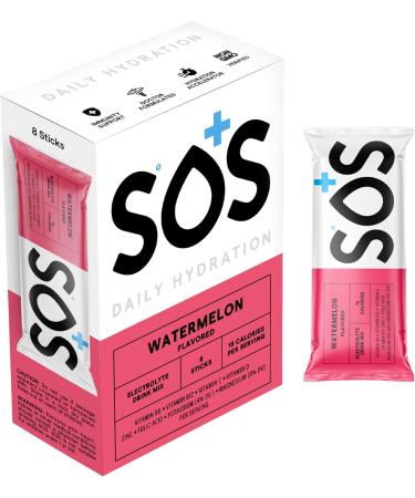 SOS Hydration Electrolyte Powder - Watermelon | Daily Energy & Hydration Drink Mix | Low Sugar Essential Vitamins | 8 Servings - Buy Online on GoSupps.com
