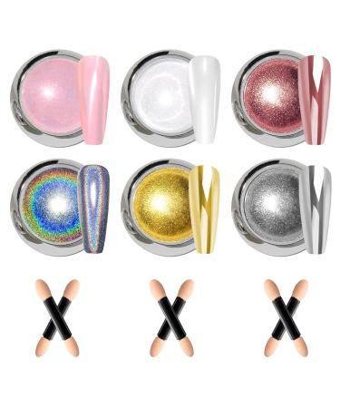 Poudre Chrome Ongle Dor : 6pcs Blanc Nacr Poudres Chrom E Ongle Effet Sirene Ongle Holographi Rose Poudre Ongle Iris Paillet E Argent Pigment E Effet Miroir M Tallique Nail Art DIY Decor 1A-gold laser yellow white silver