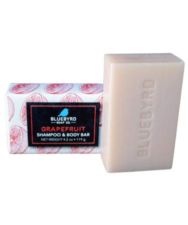 Bluebyrd Soap Co. Grapefruit Natural Shampoo Bar | Travel & Eco-Friendly Solid Hair Wash Bar for All Hair Types Beard Shaving | Paraben Sulfate Alcohol & Plastic Free | Vegan 4.2oz (GRAPEFRUIT)