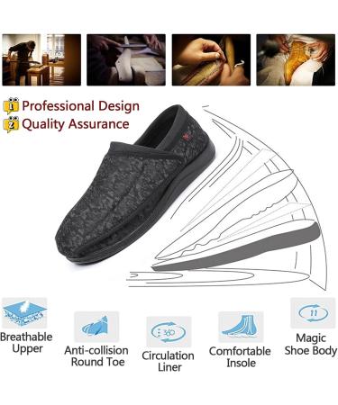 Diabetic Shoes & Edema Footwear | Adjustable Slippers for Swollen Feet - Comfort & Support | Black 11.5 Men - Buy Online on GoSupps.com