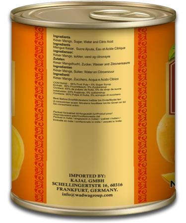 Kajal Kesar Mango pulp from mango 6 x 850 g ideal for mango shakes lassi desserts and curries natural sweet from India mango pulp Kesar without additives 6 x 850 g - Buy Online on GoSupps.com