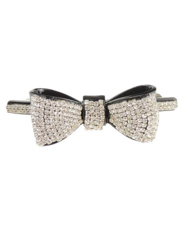 Sparkly Womens Girls Crystal Rhinestone Diamante Wedding Birthday Party Evening School Ponytail Fine Medium Thick Hair Accessories Occasion Barrette Hairpin Grip French Spring Clip Black Bow