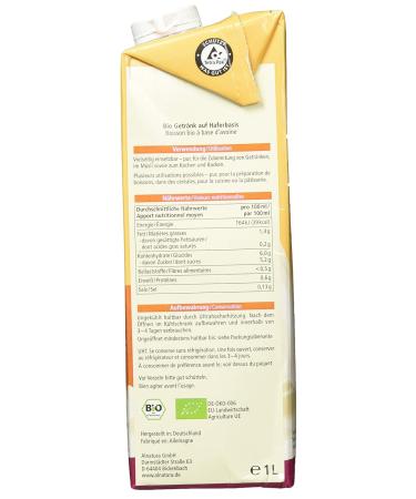 Alnatura Organic Oat Drink - Unsweetened Lactose-Free & Vegan | Pack of 8 (1L) - Buy Internationally - Buy Online on GoSupps.com