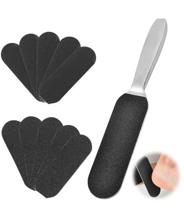 Double-Sided Pedicure Foot File & Callus Remover for Hard Skin Professional Stainless Steel Foot Rasp File with 10 Replacement Refill Grits Papers Foot Files for Hard Skin for Home Pedicure