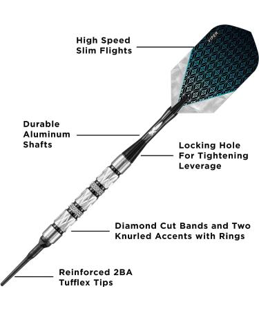 Viper Diamond 90% Tungsten Soft Tip Darts Set - 18g Black Rings & Flights - Storage/Travel Case Included - Buy Online on GoSupps.com