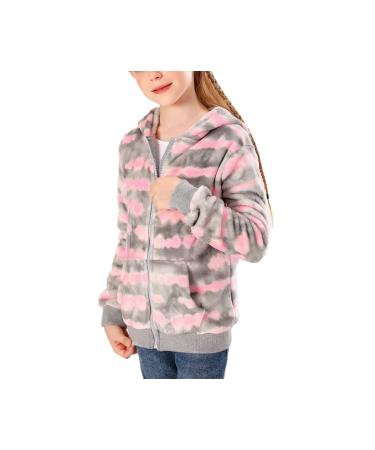 V.&GRIN Girl Zip up Hoodie Sweatshirt Soft Fuzzy Fleece Jacket with Pocket for Girls 5-16 Years Pink Tie Dye 7-8 Years
