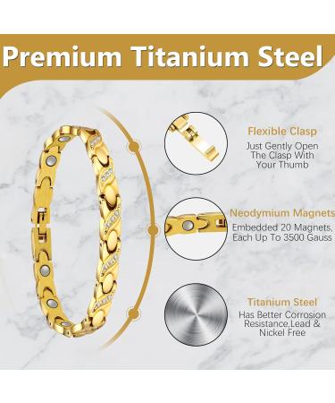 Jeracol Titanium Steel Magnetic Bracelet for Women | Adjustable Length & Crystals Design | Strong Magnets | Includes Sizing Tool | Gold | Jewelry Gift Box - Buy Online on GoSupps.com
