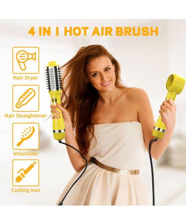 Dual Voltage WIZCHARK Hot Air Brush Volumizer & Ionic Blow Dryer - Perfect for Straight & Curly Hair Travel-Friendly Oval Blowout Brush 110V-240V | Best Salon Results in Yellow - Buy Online on GoSupps.com
