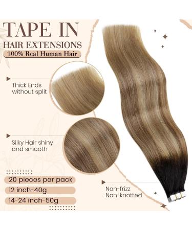 Hetto Real Hair Tape Extensions | Blonde Balayage Remy Hair 55cm - 50g #1B/6/27 - Buy Online on GoSupps.com