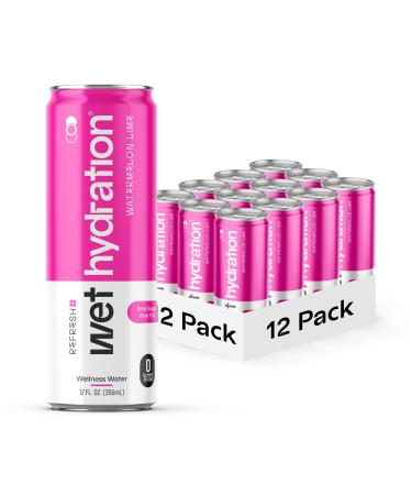 Wet Hydration Functional Hydration Beverage Electrolyte Drink Gluten Free and Sugar Free Electrolytes Including Magnesium and Potassium Flavored Water Drinks Watermelon Lemon Lime 12 Pack Watermelon Lemon Lime - Electrolytes