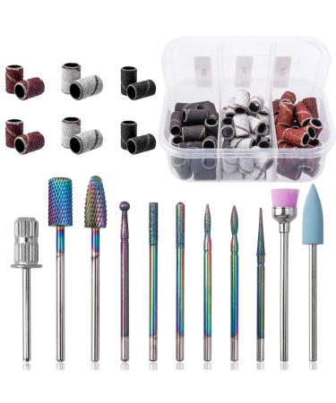 Mesee 10 Piece Diamond Nail Drill Set + 75 Pieces Sanding Caps Drill Sanding Bands Tungsten Carbide Nail File Set Nail Drill Bits Nail Cutter Attachments Set for Cuticle Manicure Pedicure Nail Care