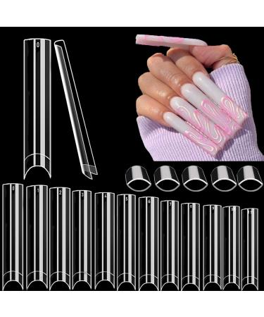 Upgrade 3XL No C Curve Square Nail Tips EJIUJIUO 504 Pcs 2.2 Clear XXXL Extra Long Half Cover Nail Tips for Acrylic Nails 3XL Non C Curve Nail Tips Flattened Straight Square Nail Tips clear no c curve 3xl straight 504 p...