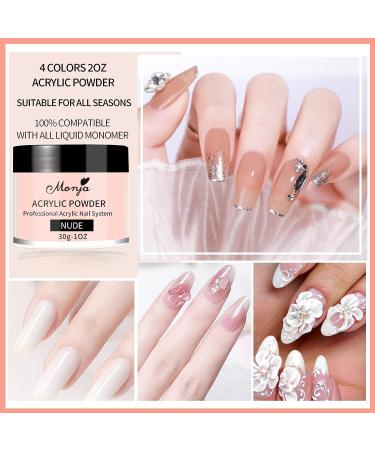 Monja Acrylic Powder Kit - Professional Nail System for Women - 4 Colors (Clear, Nude, Pink, White) - Long Lasting & No Need for Nail Lamp - 1oz x 4PCS - Buy Online on GoSupps.com