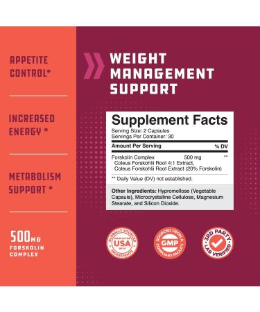 Natures Craft Forskolin Weight Loss Supplement - Pure Coleus Forskohlii Extract Diet Pills for Men & Women - Fat Burner Capsules with Appetite Suppressant and Metabolism Booster - Extra Strength Formula - Buy Online on GoSupps.com