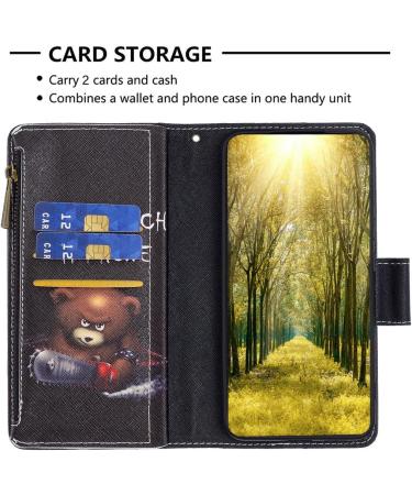 VQWQ Mobile Phone Case for Xiaomi Redmi Note 12 4G - Protective Leather Cover with Lanyard Zipper Map Compartment & Magnetic Flip Case - Bear Design - Buy Online on GoSupps.com