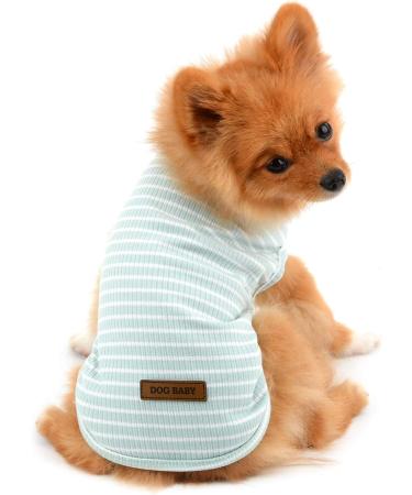 Paidful Summer Striped T-Shirt for Small Dogs - 100% Cotton Sleeveless Chihuahua & Yorkshire Tee - Green - M (Back Length: 25cm Bust: 37cm) - International Shipping Available - Buy Online on GoSupps.com