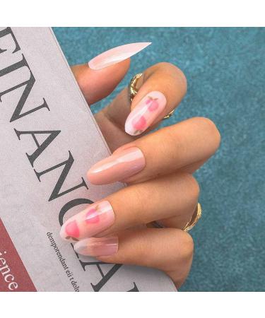 Sethexy long oval false fingernails pink false nails peach ballerina nails glossy glossy nails with adhesive 24st acrylic art nail tips to press on for women and girls