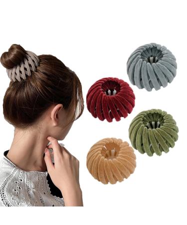 Beaumoment Bird Nest Magic Hair Clip Bird Nest Hair Clip Bird Nest Hair Clips for Women Expandable Ponytail Holder Hair Pin (4ColorsB)