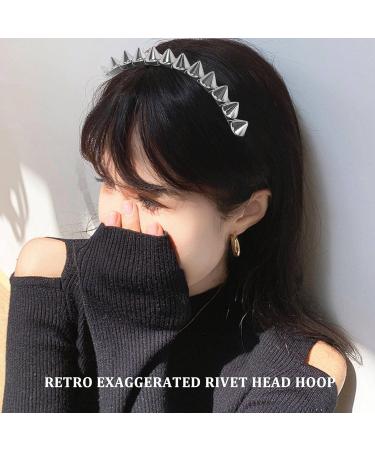 Fuhoghto Silver Metal Stud Rivet Spike Headband Hair Head Band Aliceband Punk Girl - Buy Online on GoSupps.com