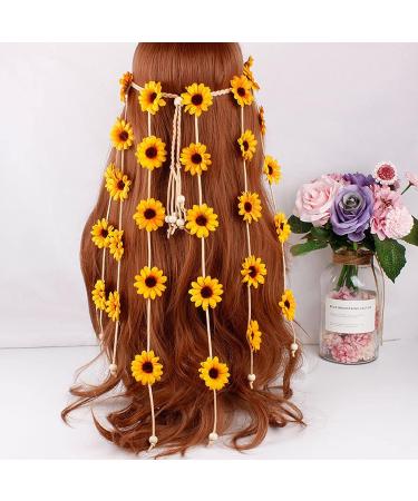 Bohemian Flower Headband Sunflower Crown Set for 70s Hippie Hair Accessories - Buy Online on GoSupps.com