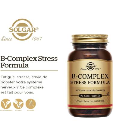 Solgar B-Complex Stress Formula - Fatigue Nervous System - Vitamin B Complex (B1 B2 B3 B5 B6 B8 and B12) Brewer's Yeast and Vitamin C - Food Supplement - Bottle of 90 Tablets - Buy Online on GoSupps.com