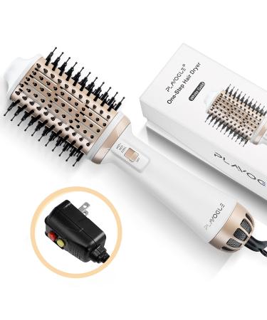 Plavogue One-Step Hair Dryer Brush,Styler Volumizer Professional Blow Dryer Brush,Hot Air Brush Round Brush for Women,Negative Ion Anti-Frizz Blowout Brush for Straightening,Curling,Salon(120V) White Gold