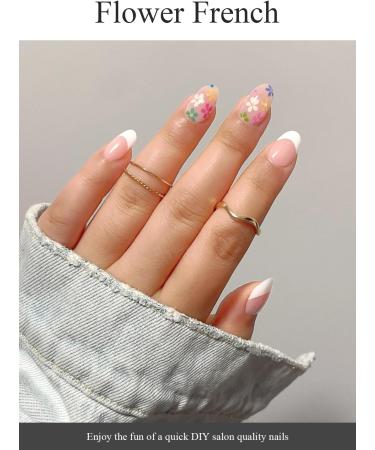 Semi Cured Gel Nail Strips 20 PCS Flower French Gel Nail Stickers | Salon Quality & Easy to Use UV Gel Nail Wraps - Buy Online on GoSupps.com