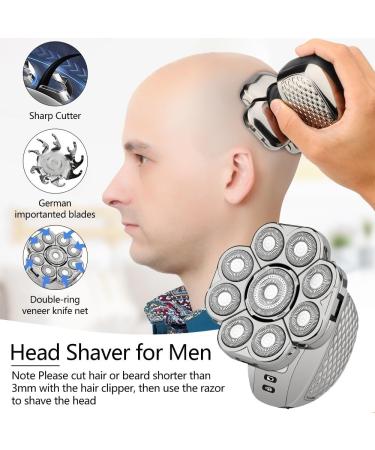 Buy 6-in-1 Electric Head Shaver for Bald Men - 9 Blades Beard & Nose Trimmer Rechargeable Razor - Buy Online on GoSupps.com