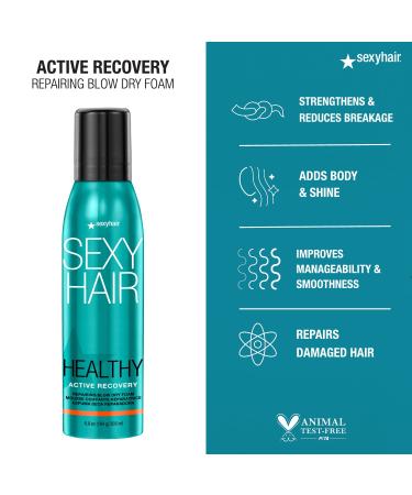 SexyHair Healthy Active Recovery Repairing Blow Dry Foam 6.8 Oz | Up to 99% Breakage Reduction | Helps Repair | All Hair Types - Buy Online on GoSupps.com