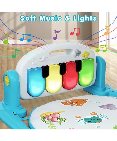 UNIH Baby Gym Play Mat with Kick and Play Piano, Water Mat, Tummy Time Mat - Musical Light Activity Center for Infants, Toddlers - Blue - Buy Online on GoSupps.com
