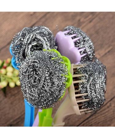 UTENEW Stainless Steel Wool Scourer Sponges Scrubbers Scouring Pads with Handle 2 Pack for Kitchen Bathroom - Buy Online on GoSupps.com