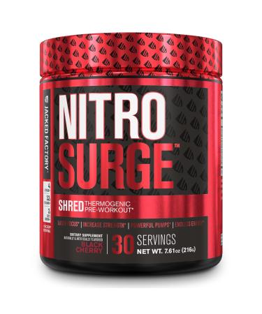 NITROSURGE Shred Pre Workout Supplement - Energy Booster, Instant Strength Gains, Sharp Focus, Powerful Pumps - Nitric Oxide Booster & PreWorkout Powder - 30Sv, Black Cherry
