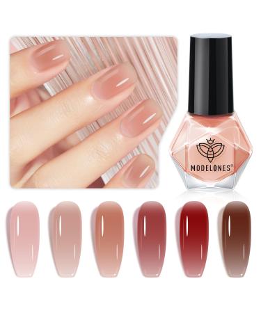 modelones Jelly Nail Polish of 6 Colors Sheer Nude Nail Polish Set Natural Red Pink Brown Colors Quick Dry Nail Polish Kit for Diy Nail Art Salon Home Gift Gift For Women Mom Girl A1-Jelly Park