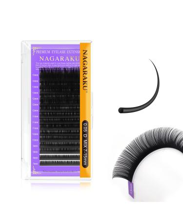 Nagaraku single eyelashes Individual eyelash extension permanent volume eyelashes eyelash extensions gently of course matt black 16 rows (thick 0.05 d curl 7-15mm mix) 7-15mm 0.05 d - Buy Online on GoSupps.com