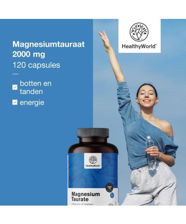 Be Healthy Group doo Magnesium Taurate 2000mg 120 Vegetable Capsules Magnesium + Taurine High Concentration Support for Muscles and Nervous System Easily Digestible - Buy Online on GoSupps.com