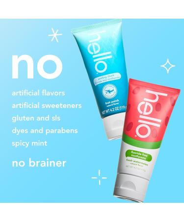 Hello Smiling Shark and Fresh Watermelon Fluoride Free Kids Toothpaste Pack, Includes 4.2 oz Smiling Shark Kids and 4.2 oz Fresh Watermelon Toothpaste - Buy Online on GoSupps.com