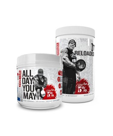 5% Nutrition Rich Piana Bundle | AllDayYouMay BCAA Powder + Kill It Reloaded High-Stim Pre-Workout (Blue Raspberry)