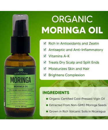 Orbifood Organic Moringa Oil 60ml - USDA Certified, Made in USA - Cold Pressed Virgin Oil for Skin, Hair & Nails - Hydrating & Antioxidant-Rich - Buy Online on GoSupps.com