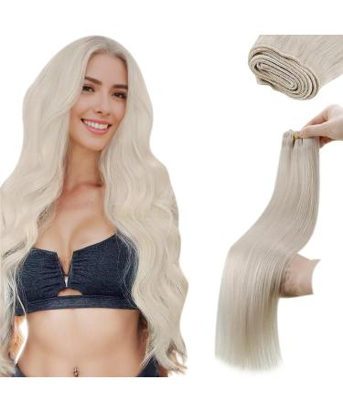 LAAVOO 55CM TRENE REAL HAY Extensions Blond Sew In Weaven Hair Extension Real Hair Double Tress BLOND REMY Hairless real hair For sewing platinum blonde #60 100g 55cm 1.21 #60